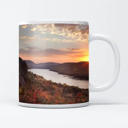 Autumn Lake Sunset Rolling Forest Hills
