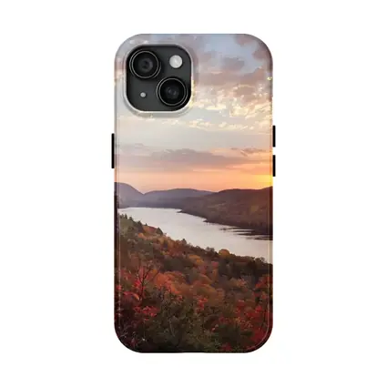 Autumn Lake Sunset Rolling Forest Hills