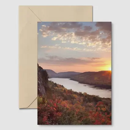Autumn Lake Sunset Rolling Forest Hills