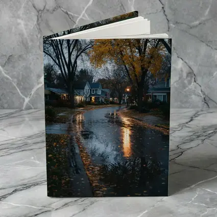 Rainy Autumn Suburban Street Wet Reflection