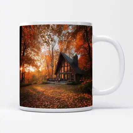 A Frame Cabin Autumn Forest Warm Sunset