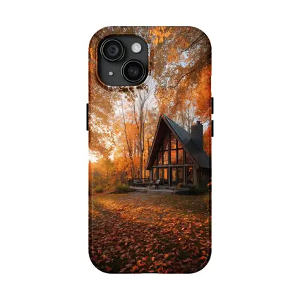 A Frame Cabin Autumn Forest Warm Sunset