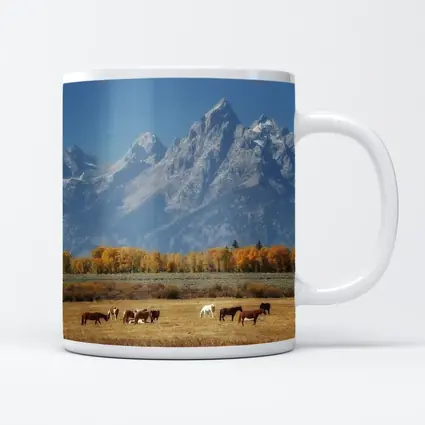 Horses Grazing Grand Teton Mountains Autumn