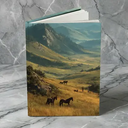Wild Horses Grazing in Mountain Valley