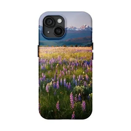 Lupine Wildflower Field Snow Capped Mountains
