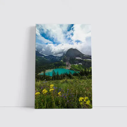 Turquoise Mountain Lake Wildflowers Glacier Landscape