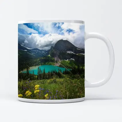 Turquoise Mountain Lake Wildflowers Glacier Landscape