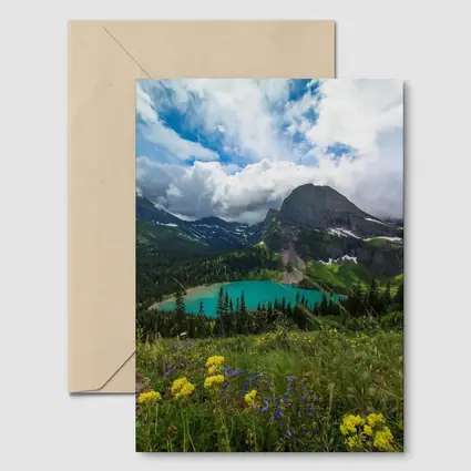 Turquoise Mountain Lake Wildflowers Glacier Landscape