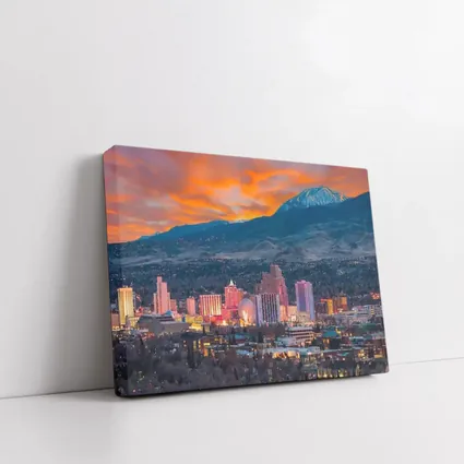 Reno Nevada Skyline Fiery Sunset Mountain