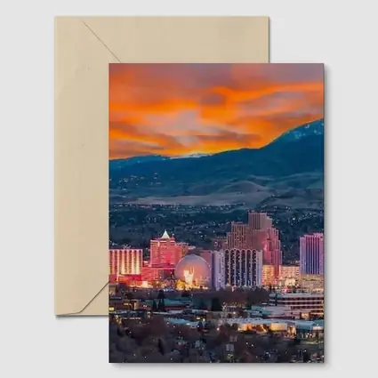 Reno Nevada Skyline Fiery Sunset Mountain
