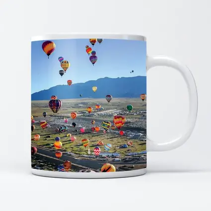 Hot Air Balloons Over Desert Mountain Landscape