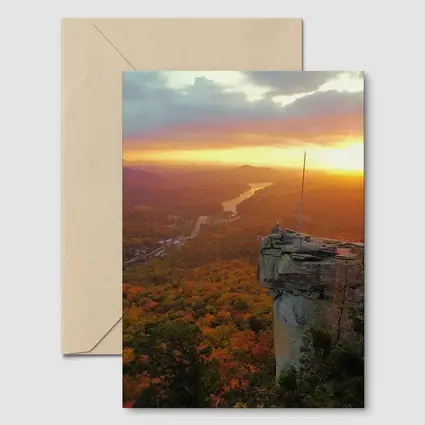 Chimney Rock Sunset Autumn Forest River View
