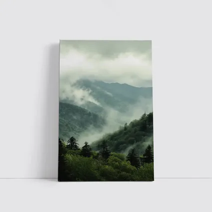 Misty Green Mountain Forest Foggy Landscape