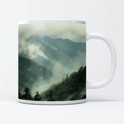 Misty Green Mountain Forest Foggy Landscape