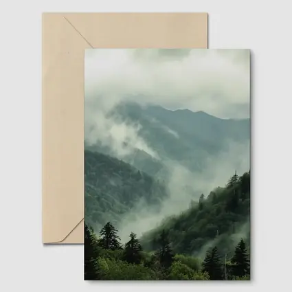 Misty Green Mountain Forest Foggy Landscape