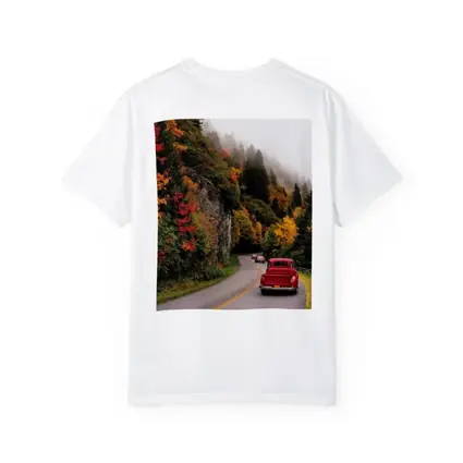 Red Classic Car Misty Autumn Mountain Road