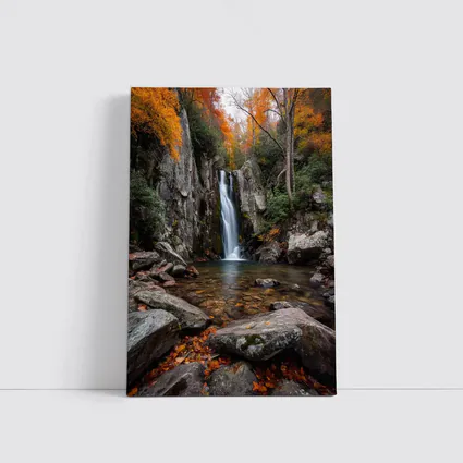 Autumn Waterfall Rocky Forest Seasonal Landscape