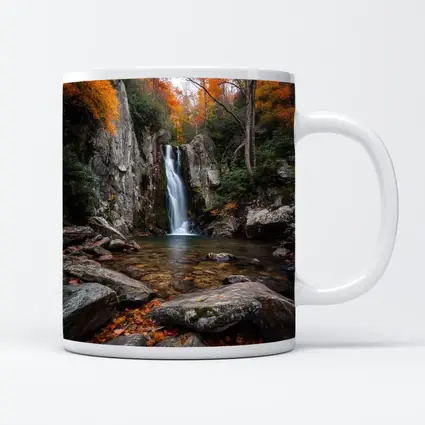 Autumn Waterfall Rocky Forest Seasonal Landscape