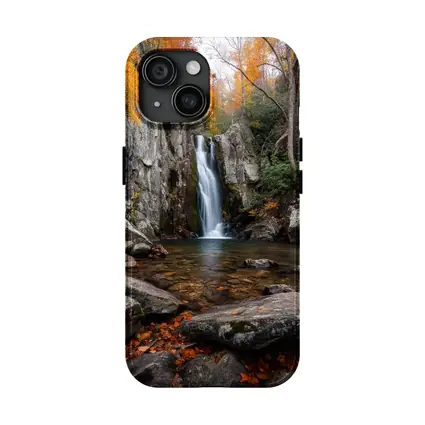 Autumn Waterfall Rocky Forest Seasonal Landscape