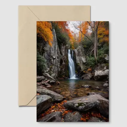 Autumn Waterfall Rocky Forest Seasonal Landscape