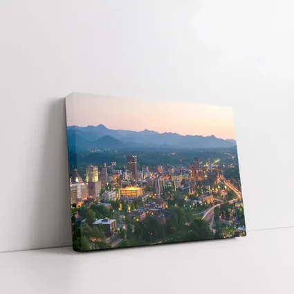 Asheville City Skyline at Dusk Mountains