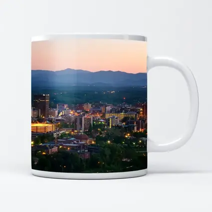 Asheville City Skyline at Dusk Mountains