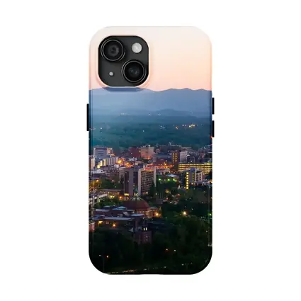 Asheville City Skyline at Dusk Mountains