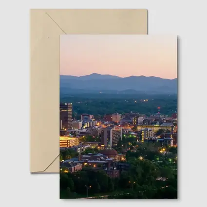 Asheville City Skyline at Dusk Mountains