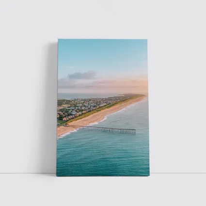 Aerial Beach Pier Coastal Town Sunset View