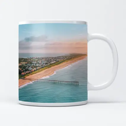Aerial Beach Pier Coastal Town Sunset View