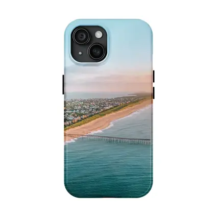 Aerial Beach Pier Coastal Town Sunset View