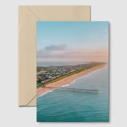 Aerial Beach Pier Coastal Town Sunset View