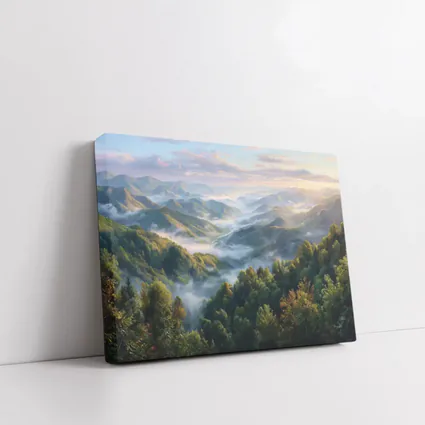 Misty Mountain Forest Valley at Sunrise