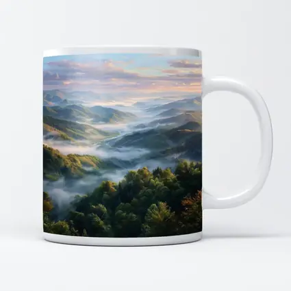 Misty Mountain Forest Valley at Sunrise