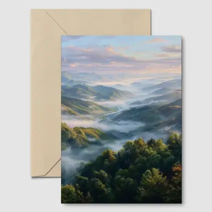Misty Mountain Forest Valley at Sunrise