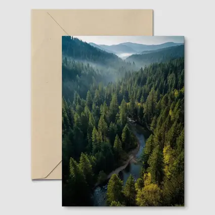 Aerial Forest River Valley Misty Mountains