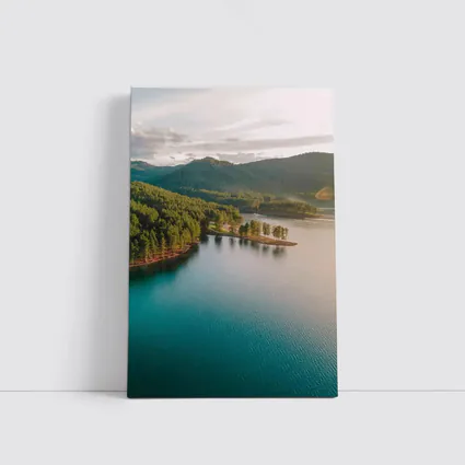 Aerial Teal Lake Forest Mountains Landscape View
