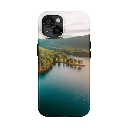 Aerial Teal Lake Forest Mountains Landscape View
