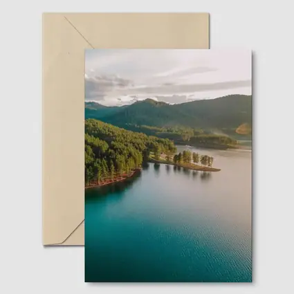 Aerial Teal Lake Forest Mountains Landscape View