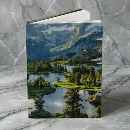 Alpine Lake Valley Snow Capped Mountains