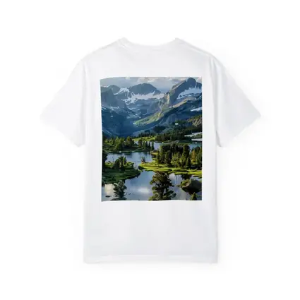 Alpine Lake Valley Snow Capped Mountains
