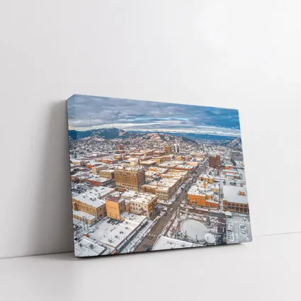Rapid City Downtown Aerial Winter Snow View