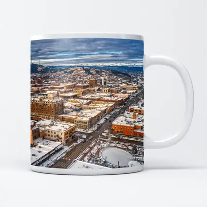 Rapid City Downtown Aerial Winter Snow View