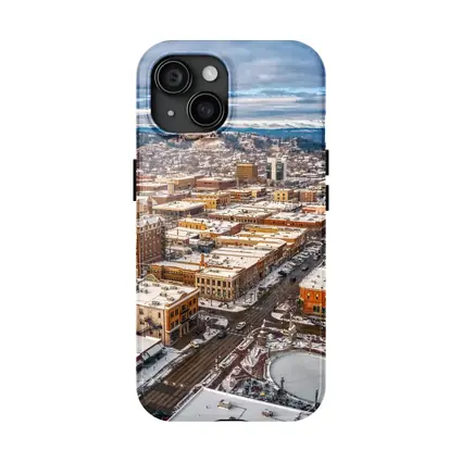 Rapid City Downtown Aerial Winter Snow View