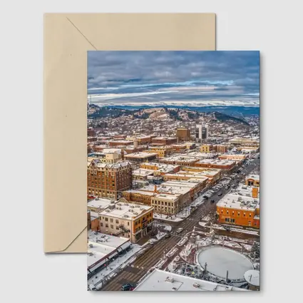 Rapid City Downtown Aerial Winter Snow View
