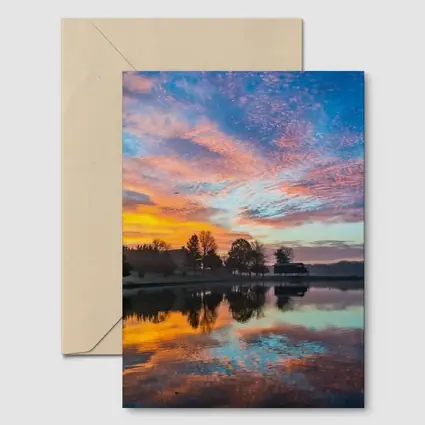 Sunrise Lake Reflection Blue Orange Sky