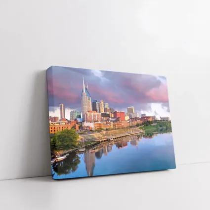Nashville Skyline Reflecting Cumberland River Sunset