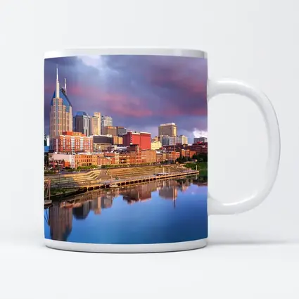 Nashville Skyline Reflecting Cumberland River Sunset