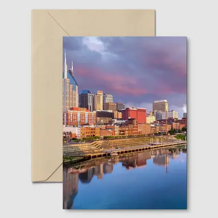 Nashville Skyline Reflecting Cumberland River Sunset