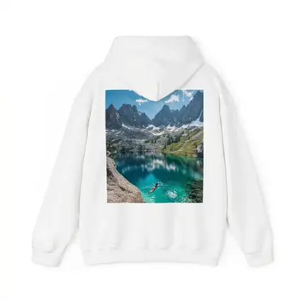 Person Swimming Alpine Lake Jagged Mountain Peaks